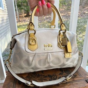 Coach Satchel in Cream and Gold